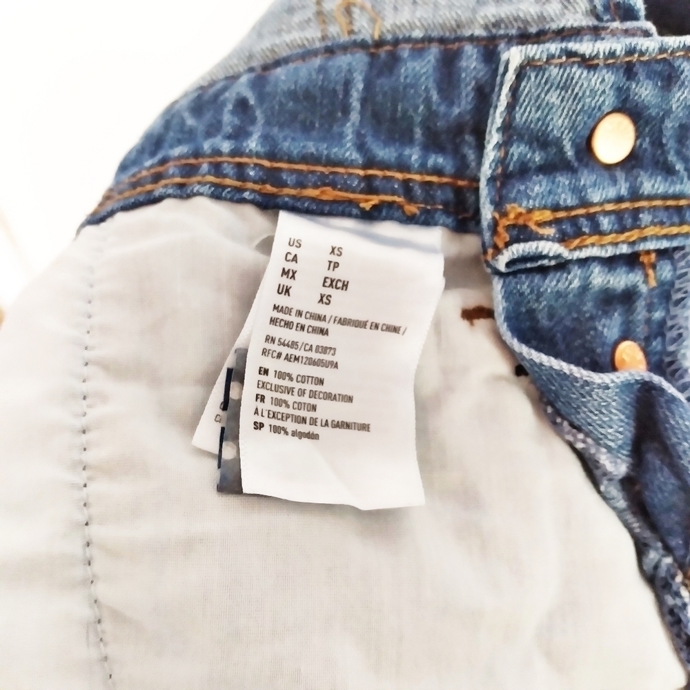 American Eagle Outfitters Short Denim Distressed Medium Wash Overalls Size Xs - Picture 9 of 10